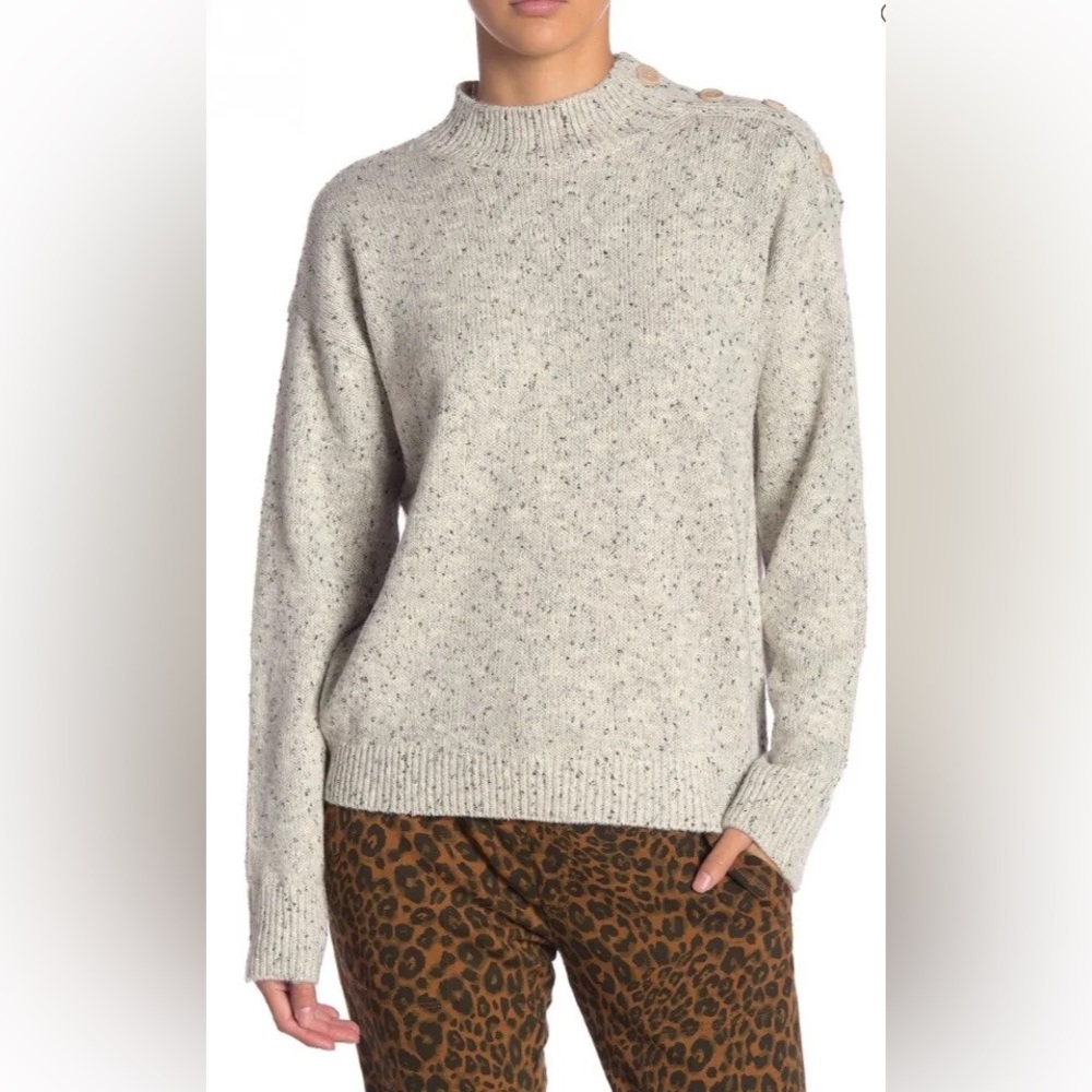 SANCTUARY JASPER BUTTONED MOCK NECK SWEATER, STERLING GRAY, SIZE XS, NWT